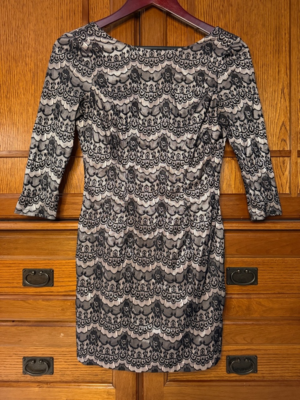 As U Wish Classic Lace 3/4 Sleeve Sheath Bodycon Boatneck Scoop Back Dress LBD